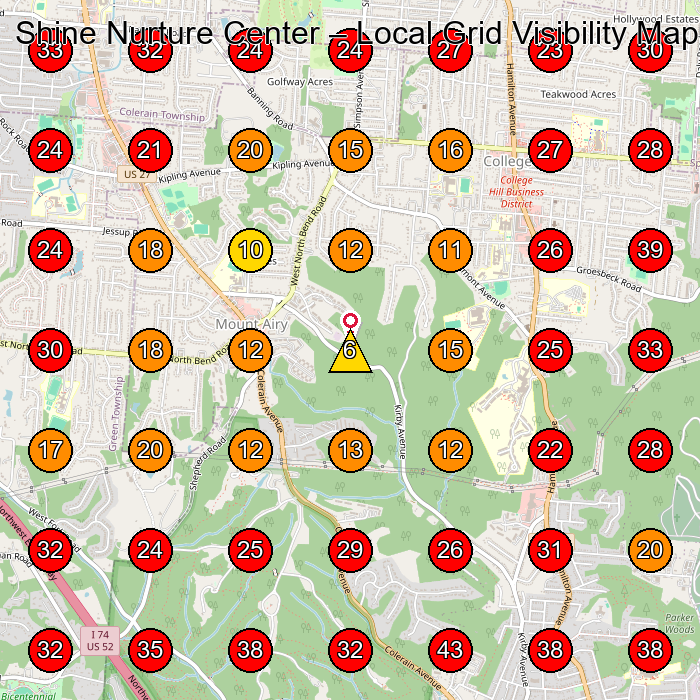Shine Nurture Center GeoGrid visibility map for Preschool in Cincinnati